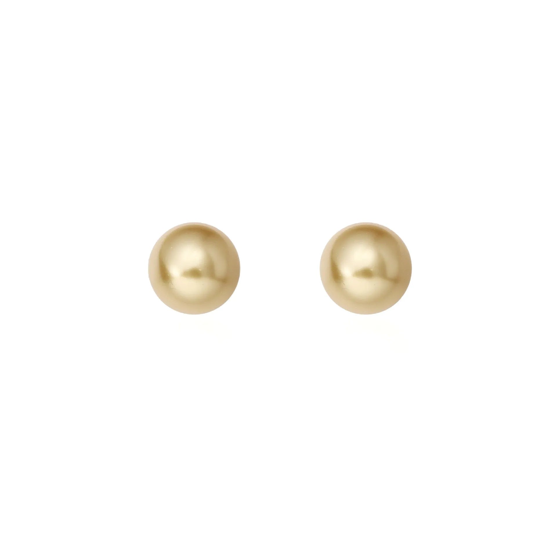 A pair of large pearl stud earrings with a geometric silver setting on a white background.