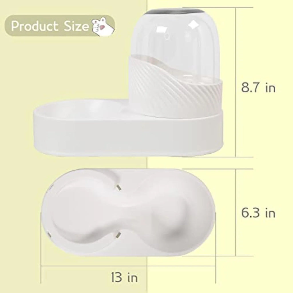 White automatic gravity cat feeder and water dispenser set with wave design shell.