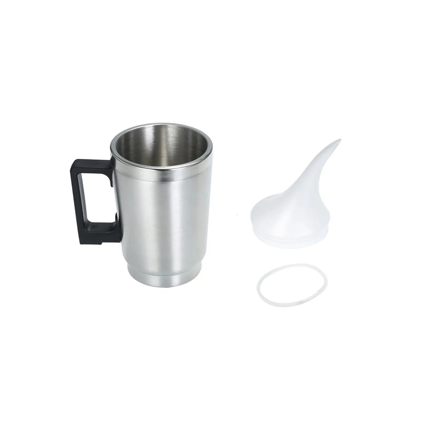 Stainless steel automobile headlamp renovation kit parts including cups, elbow cover, and power adapter on a workbench