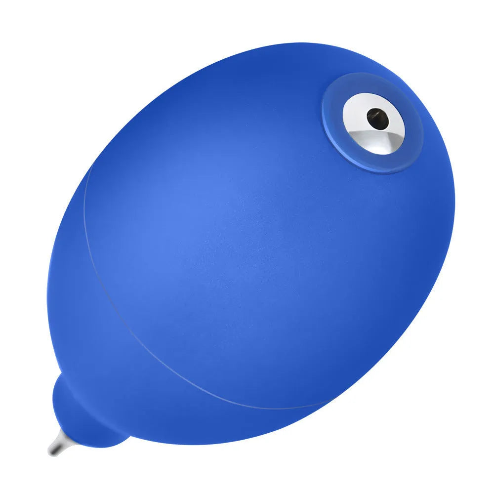 Blue or black rubber air blower dust removal tool for cleaning cameras and phones.