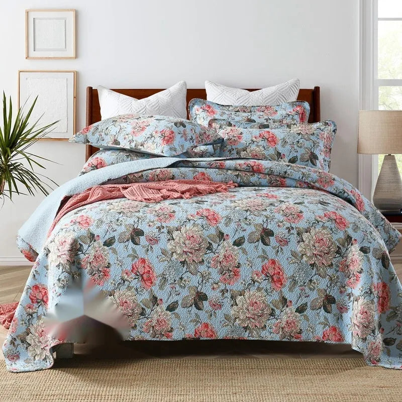Double-sided pure cotton bedspread three-piece set with geometric pattern for 1.8m bed
