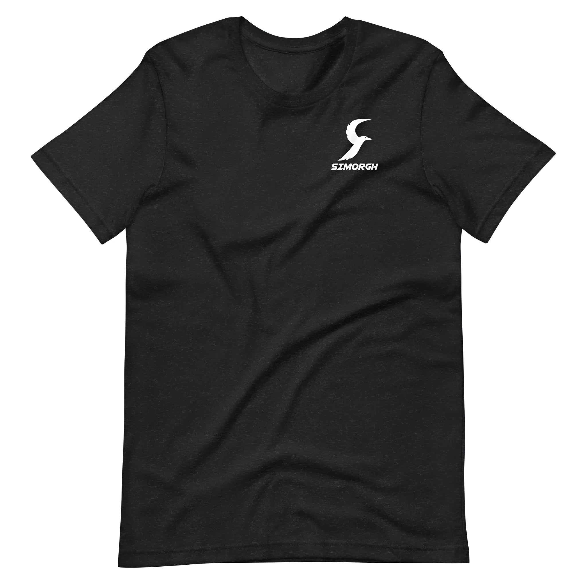 Black cotton loose short sleeves t-shirt for men and women with round neck, front view on white background