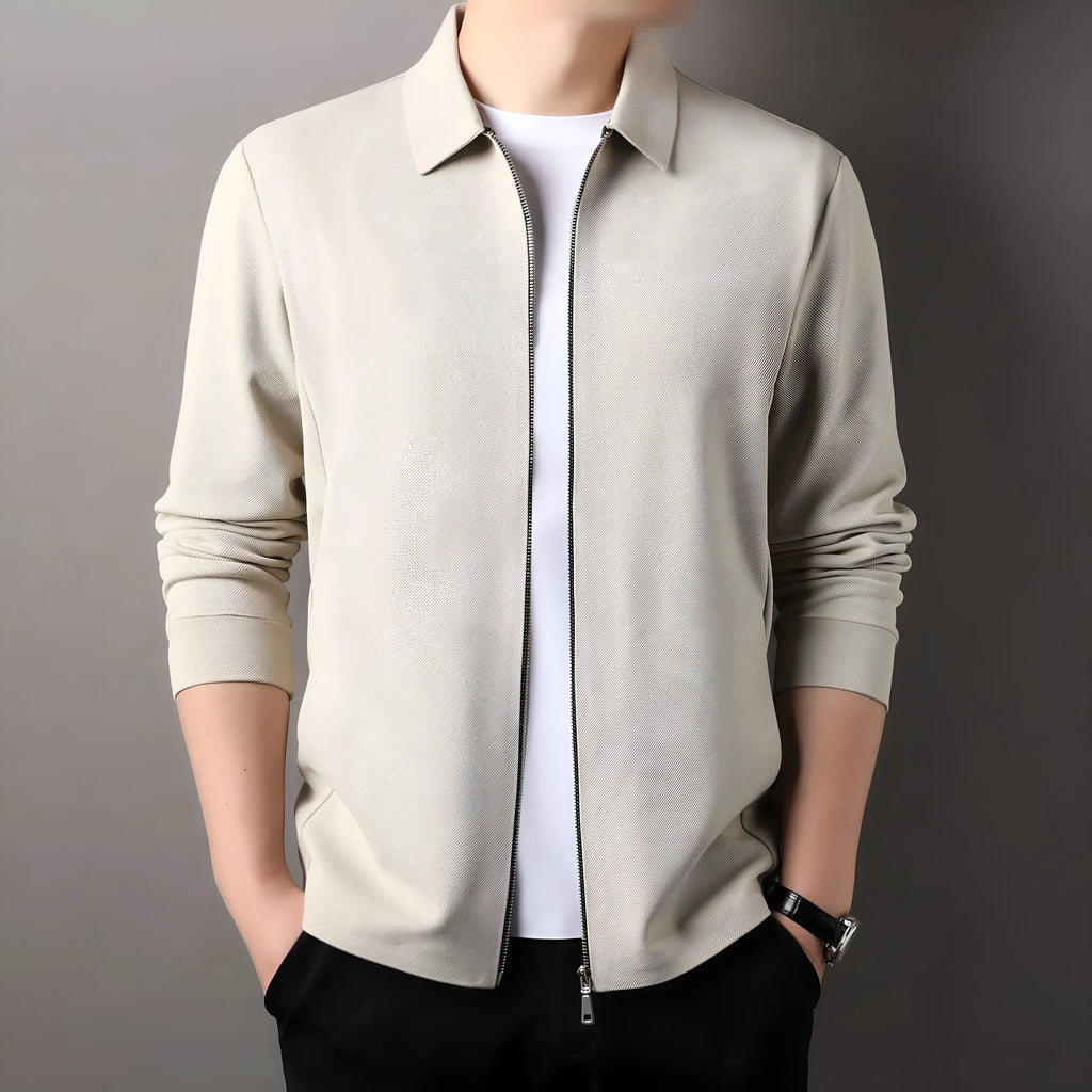 Men's polyester jacket in apricot colour with straight hem and regular long sleeves