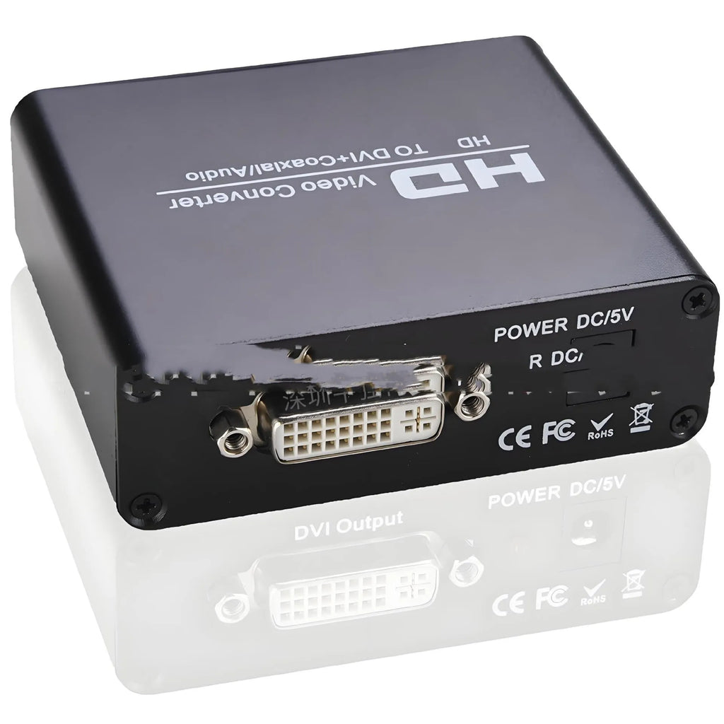 Black HDMI to DVI converter with 1.5 metre cable and coaxial 35 audio output for 1080p resolution