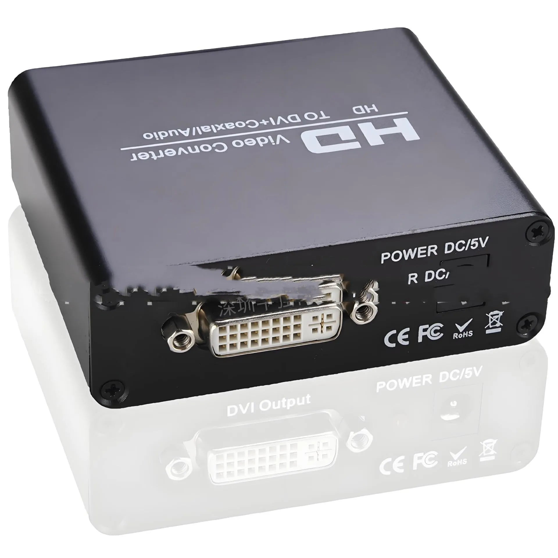 Black HDMI to DVI converter with 1.5 metre cable and coaxial 35 audio output for 1080p resolution
