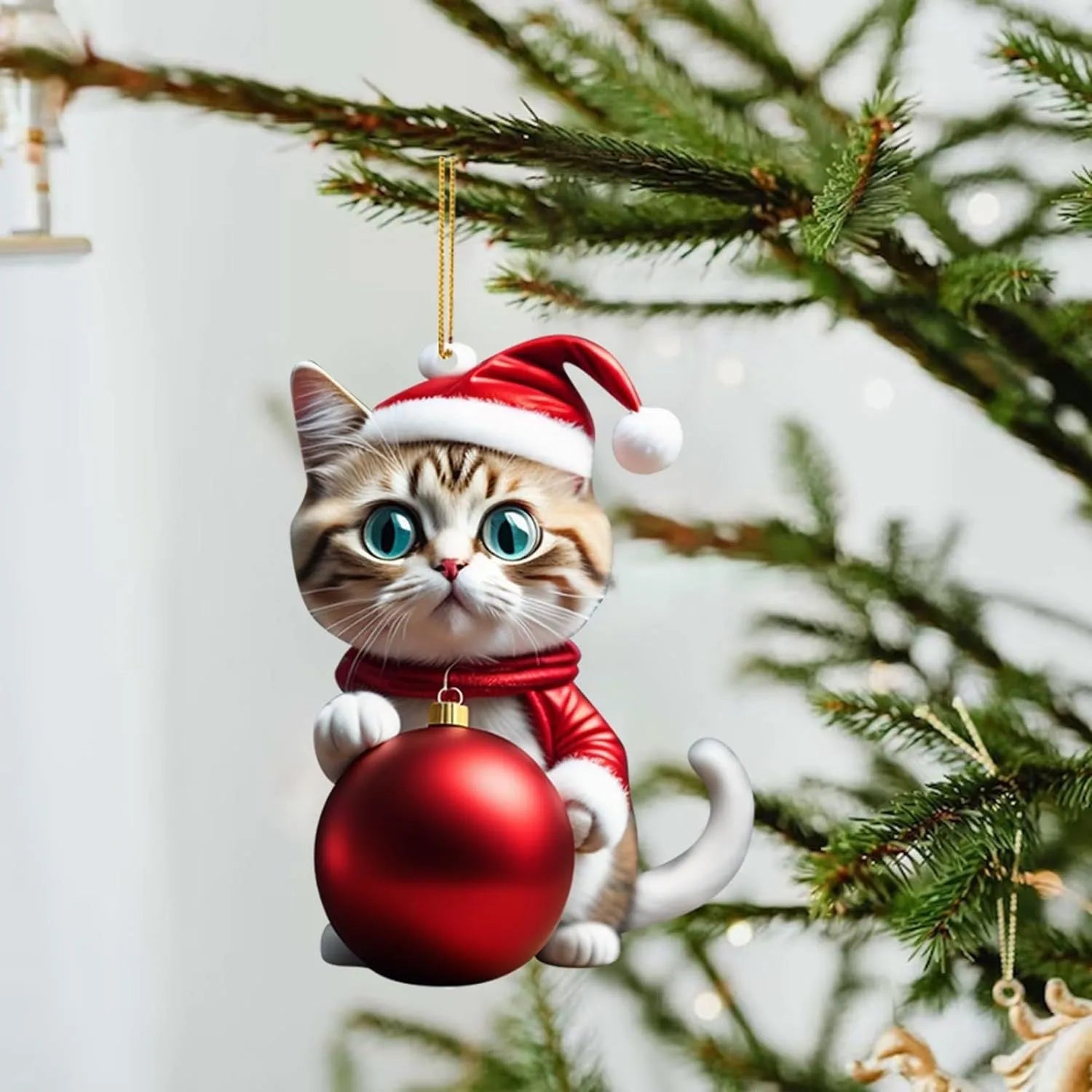 Colourful cartoon kitty car hanging ornament made of clear acrylic for Christmas interior decoration.