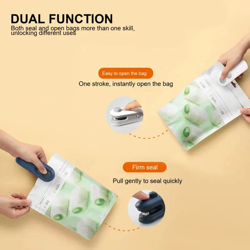 White portable handheld heat sealer with magnetic back for chip bag sealing