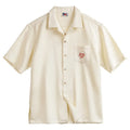 Light apricot bamboo pattern Cuban collar shirt for men with plant and flower designs