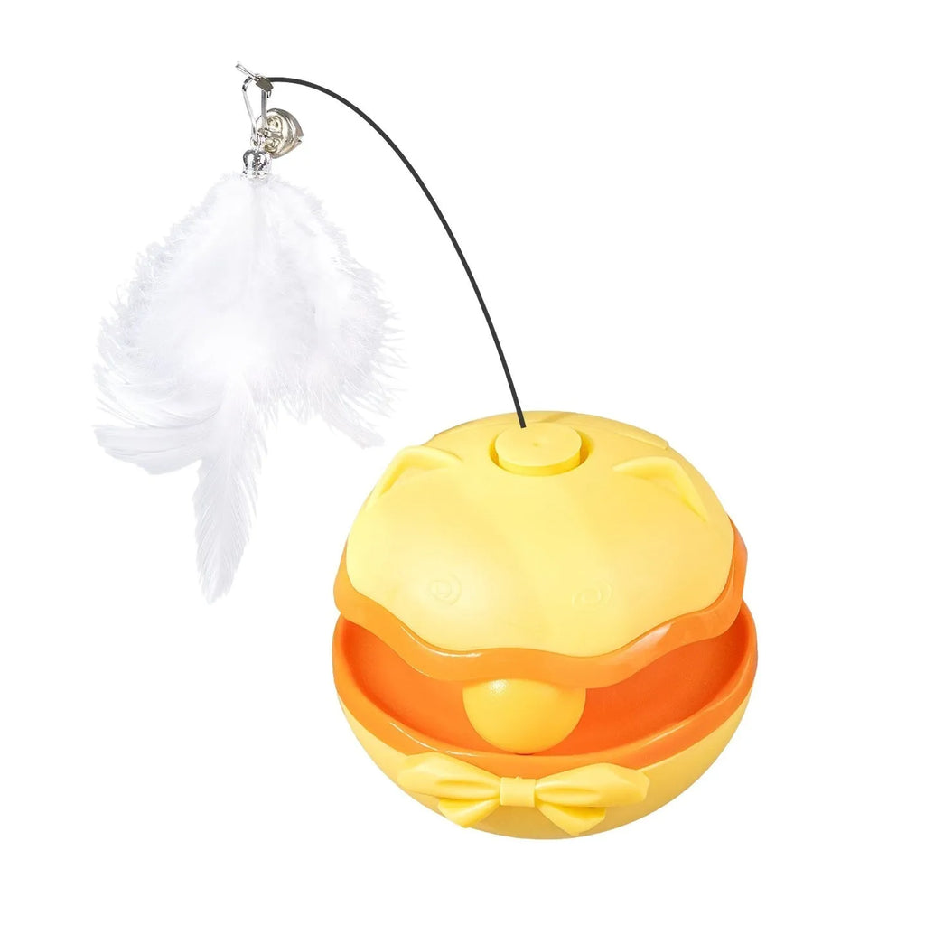 Electric cat toy tumbler in lemon yellow, sky blue and soft fog grey colour options