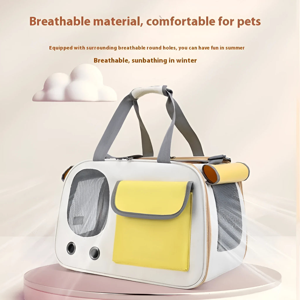 Canvas pet carrier bag with shoulder strap in yellow, green or black colour