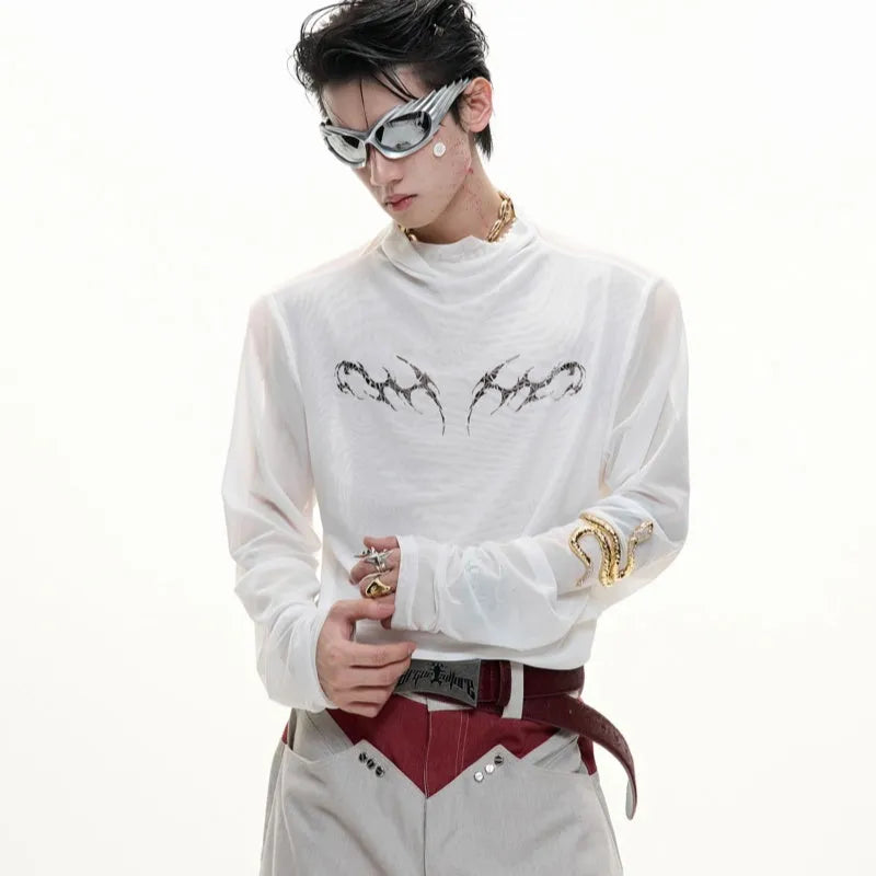 Men's slim fit ice-feel mesh shirt in black and white colours with long sleeves