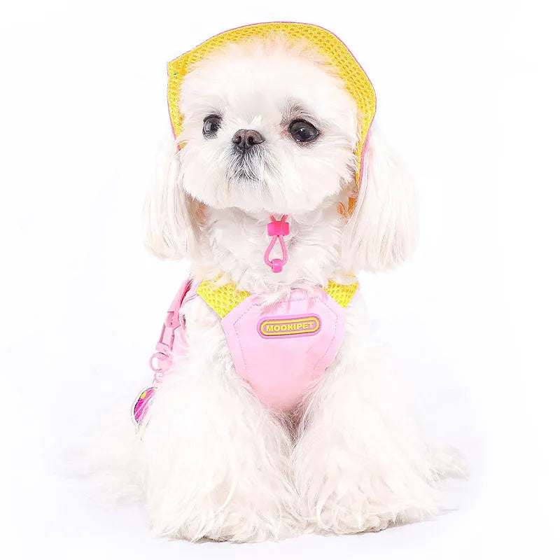 Pink polyester dog vest for Bichon, Teddy Bear, and Schnauzer breeds in casual style