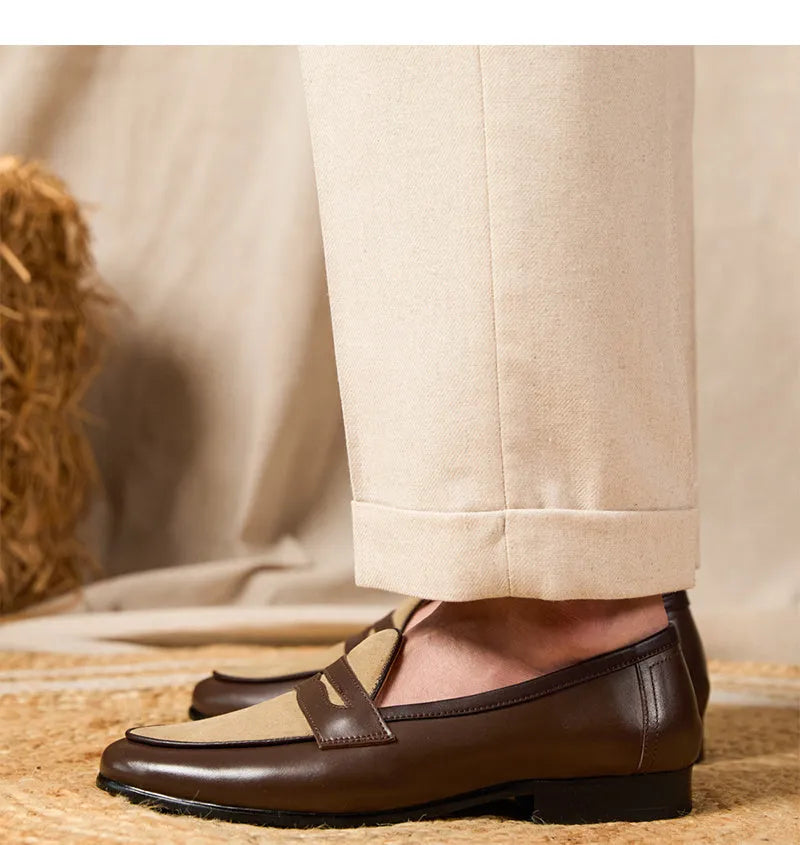 Coffee grey suede leather loafers with slip-on design and rubber sole