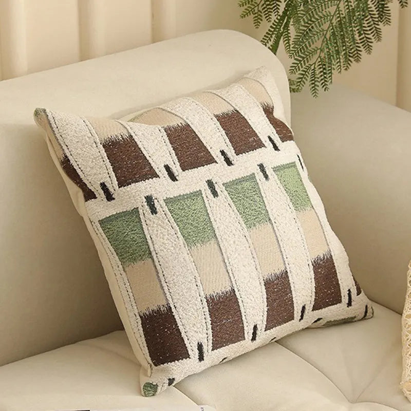 45cm square jacquard cushion cover with retro plant and flower pattern in various colours.