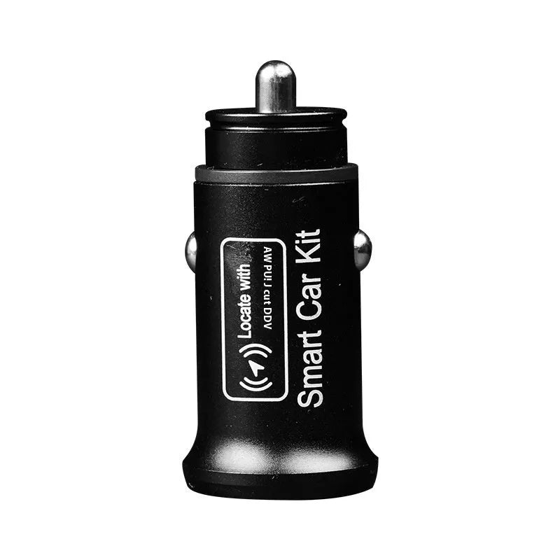 Black ABS plastic car charger GPS tracking device for plug-in vehicle location monitoring.