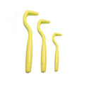 Pack of three coloured plastic tick removal hooks for dogs on a plain background.