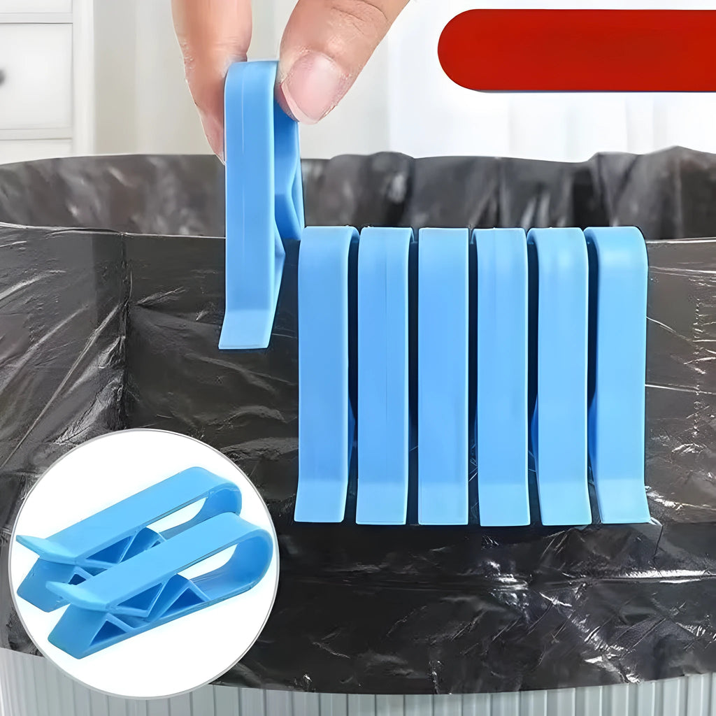 PP plastic non-slip clip for fixing a bin bag to the side of a trash can.