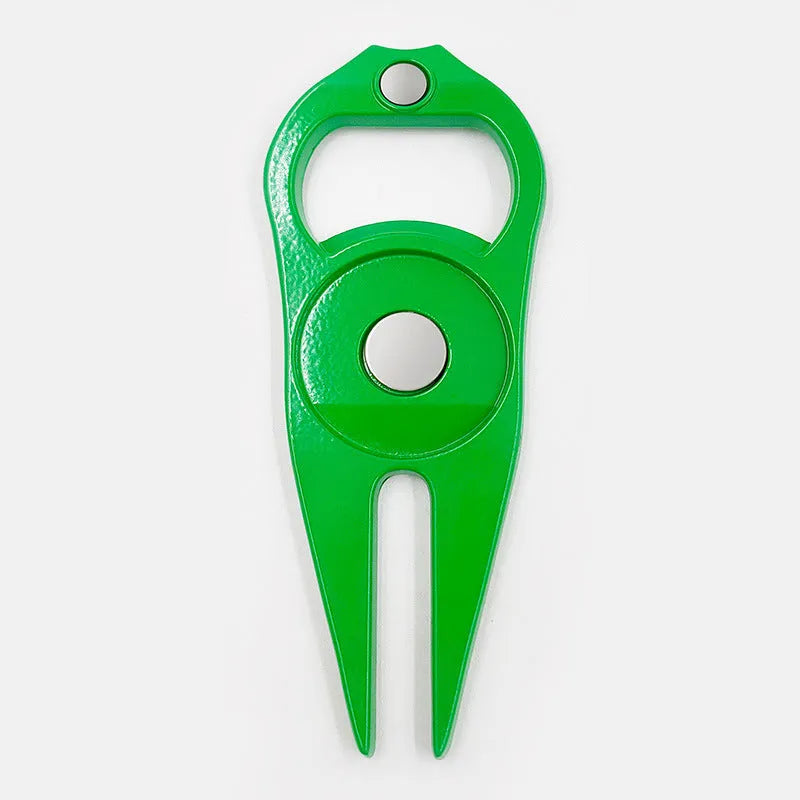 Zinc alloy golf ball yoke bottle opener tool in black, green, or silver colour options