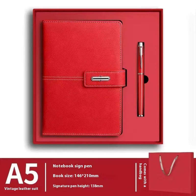 A5 notebook with PU leather cover in various colours including black, red, green, blue, and orange
