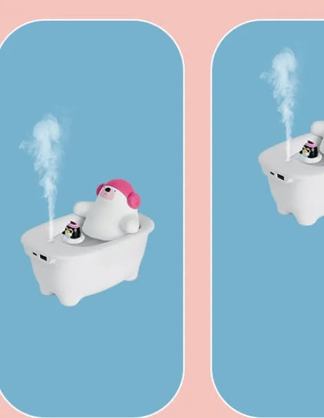White polar bear-shaped USB desktop humidifier with water tank and mist output