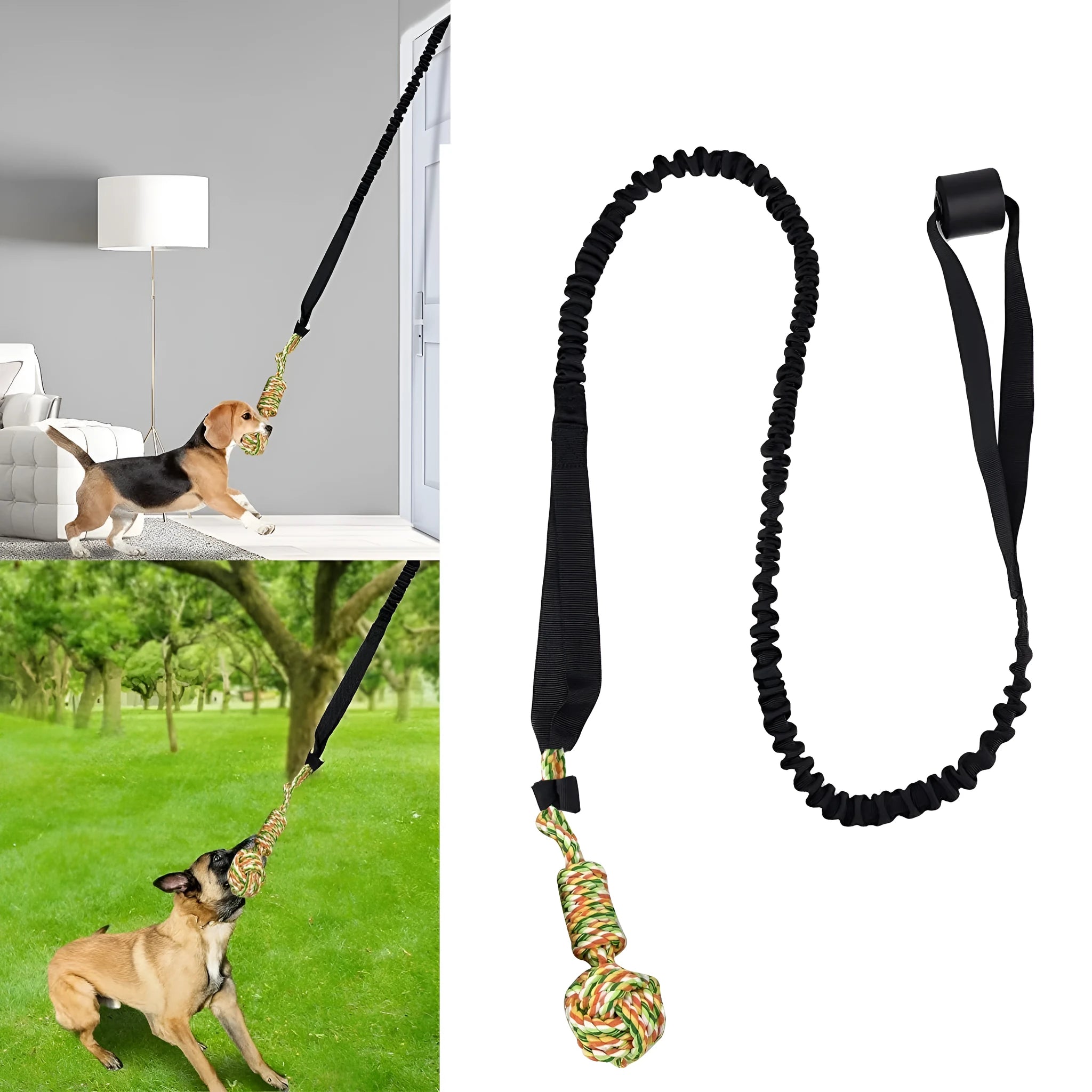 Cotton thread dog tug of war rope toy in black, grey, or red colour options
