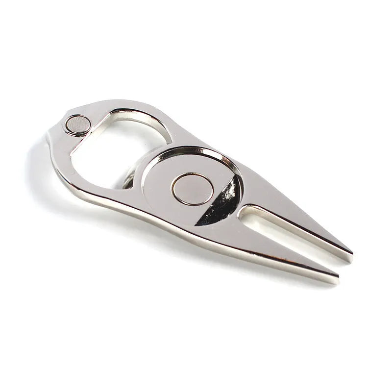 Zinc alloy golf ball yoke bottle opener tool in black, green, or silver colour options