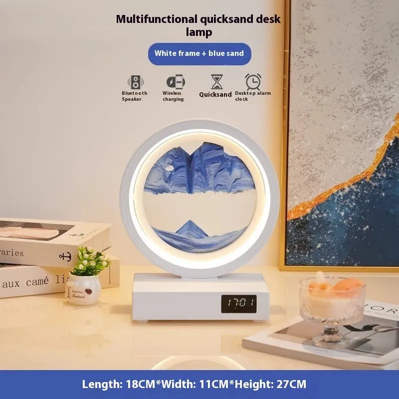 Creative quicksand painting clock night lamp with wireless charger and speaker, multiple colour options, white frame