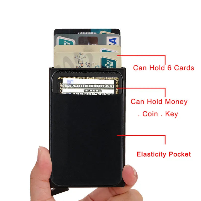 Frosted aluminium credit card holder in choice of eight colours measuring 9.5 × 6 × 1.0 cm