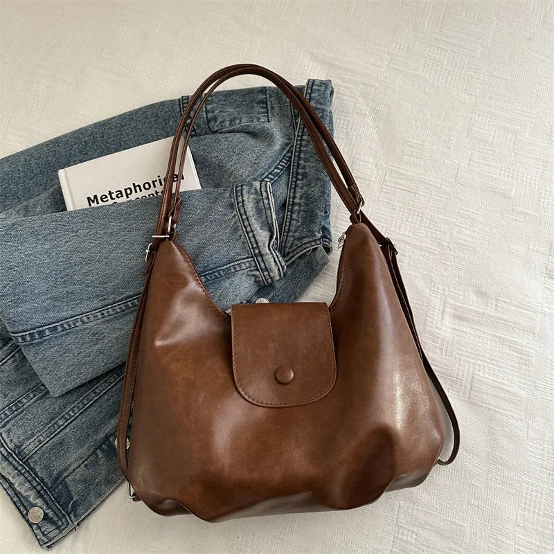Textured PU leather women's shoulder backpack in horizontal square shape with single strap