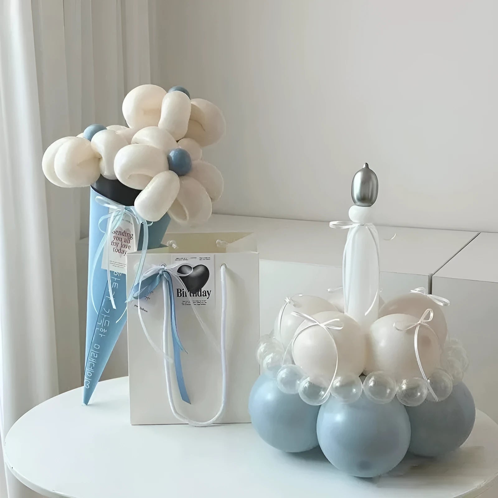 Balloon bouquet cake DIY kit with round arch frame and decoration materials for party centrepieces