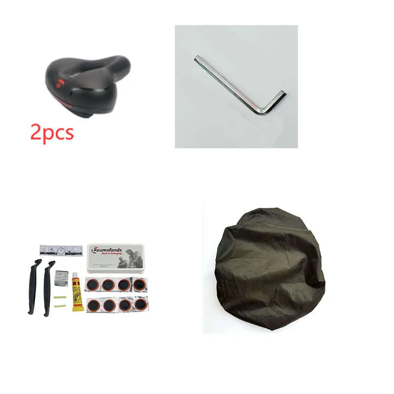 Thickened silicone bicycle saddle cushion with waterproof cover and maintenance tools