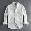 Men's retro style cotton cardigan shirt in light blue solid colour with long sleeves