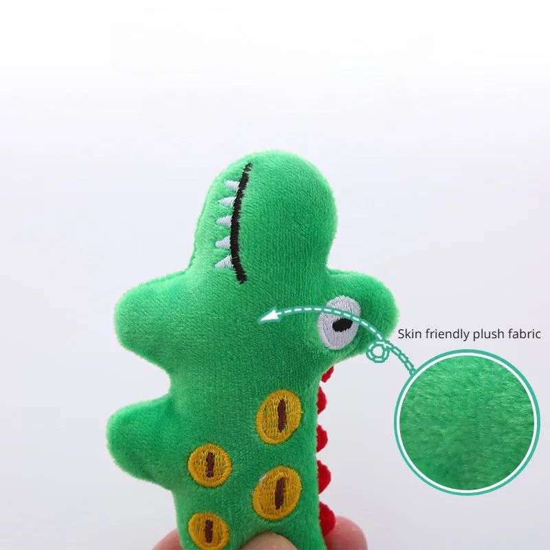 Plush cat toy shaped like a cow, a parrot, or a crocodile with catnip for bite-resistant interactive play.