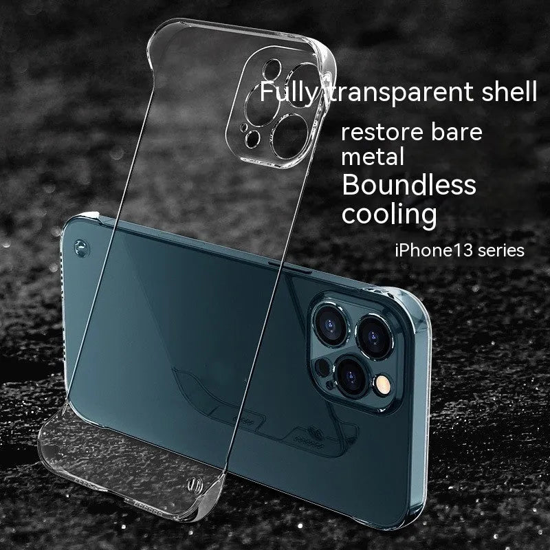 Borderless transparent anti-drop PC phone case with mirror finish and blue lanyard for Apple iPhone