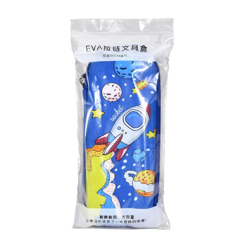3D leather pencil case with embossed spaceship design organising pens and pencils