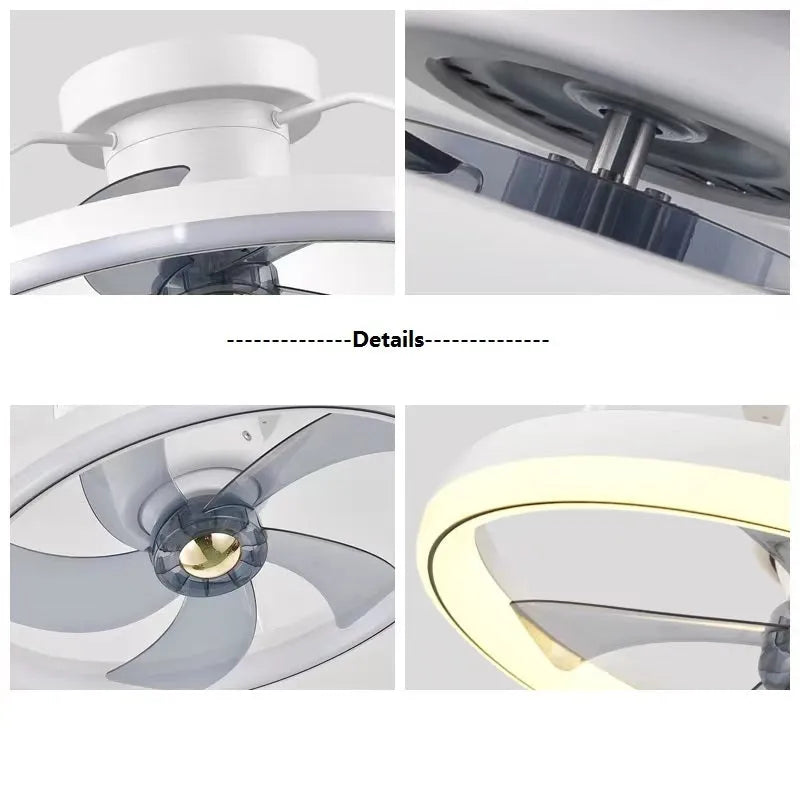 Modern simple style ceiling fan lamp with integrated light and five blades.