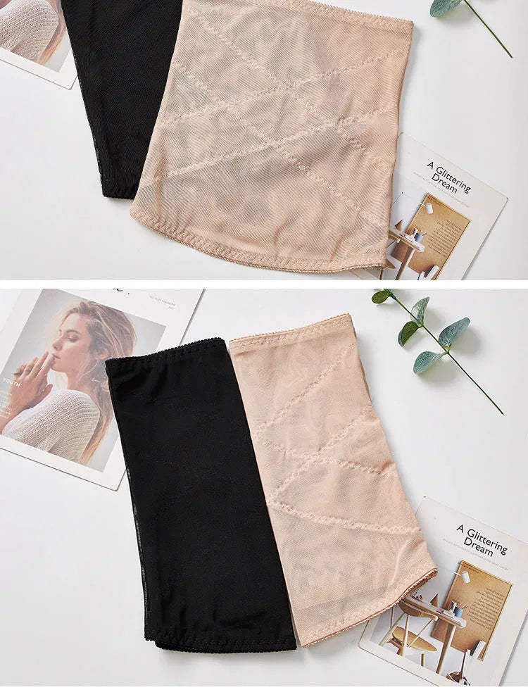 Thin mesh belly band body sculpting strap for postpartum waist trimming in black or skin colour