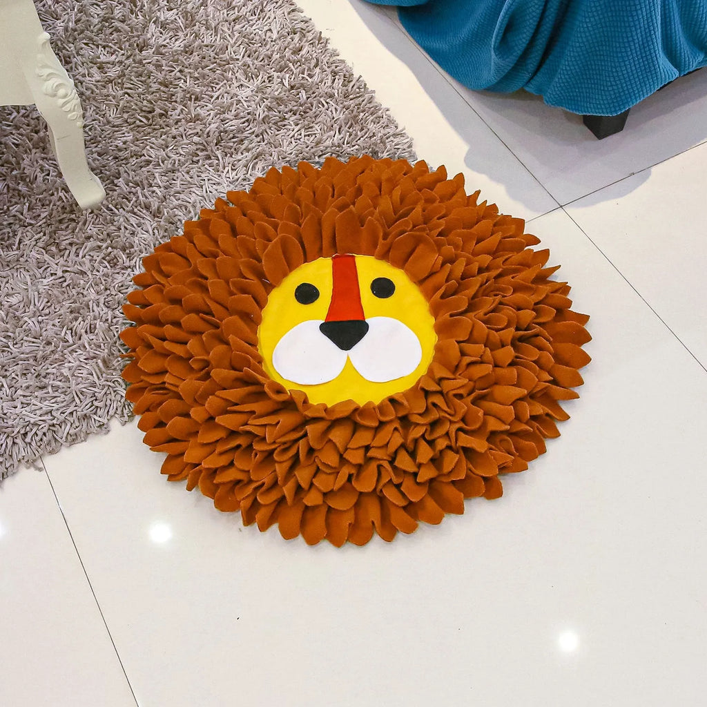 Brown Lion Sniffing Pad for dogs and cats with pockets for food hiding games.