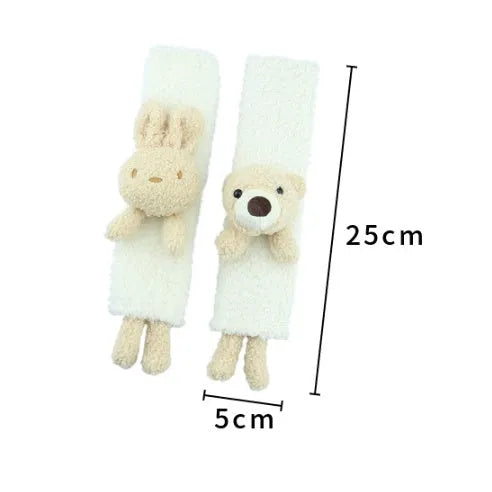 Cartoon plush car seat belt shoulder protector with rabbit and bear designs in lamb wool material