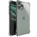 Clear transparent TPU shockproof phone case for iPhone, shown from the back.