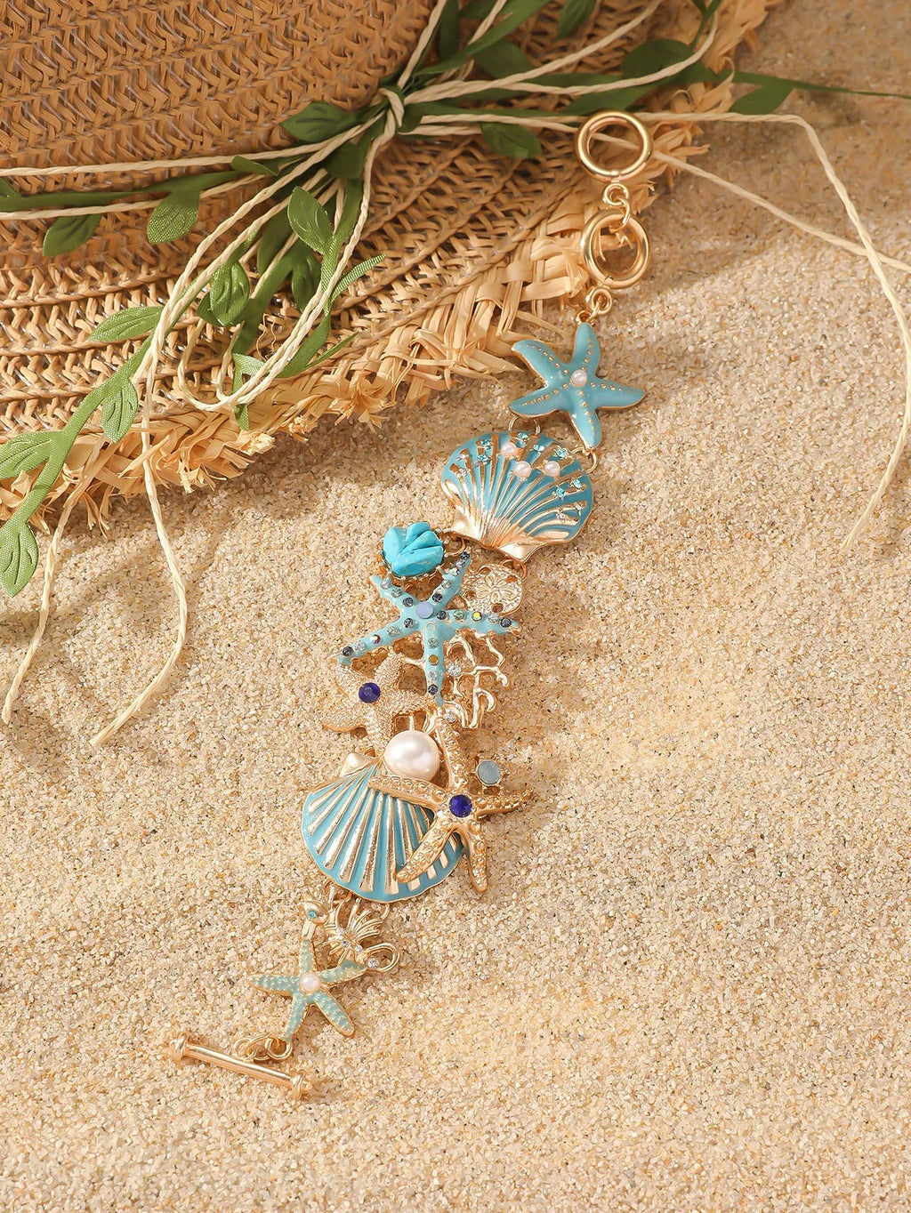 Women's electroplated alloy boat anchor rhinestone bracelet with starfish design