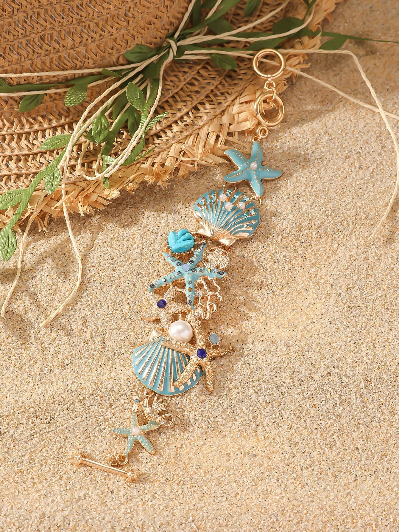 Women's electroplated alloy boat anchor rhinestone bracelet with starfish design