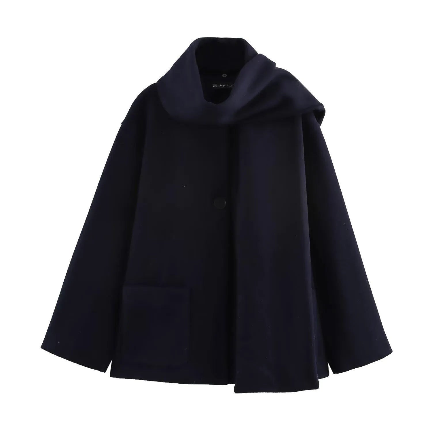Women's lengthened polyester coat with artificial fur collar in street fashion style