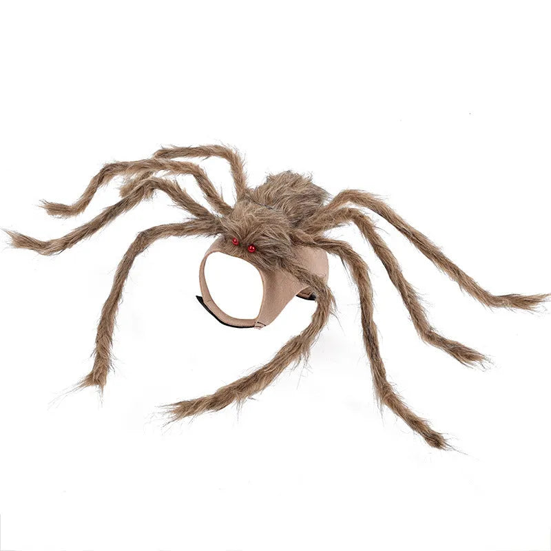 Grey Big Spider Halloween costume worn by a dog, showing the four-legged design and headpiece.