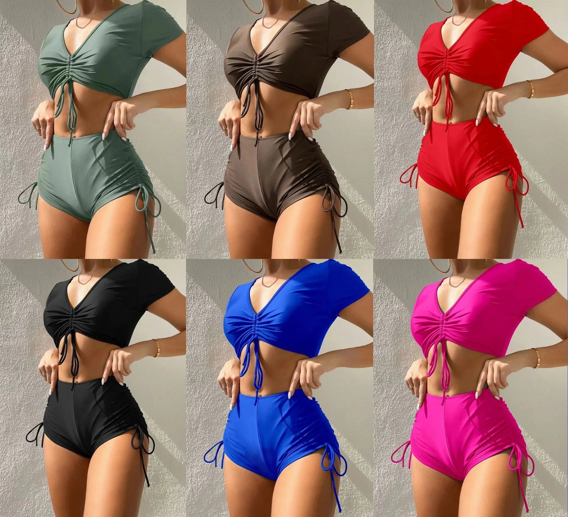 Women's one-piece swimsuit with lace-up front and bow detail in polyester fabric