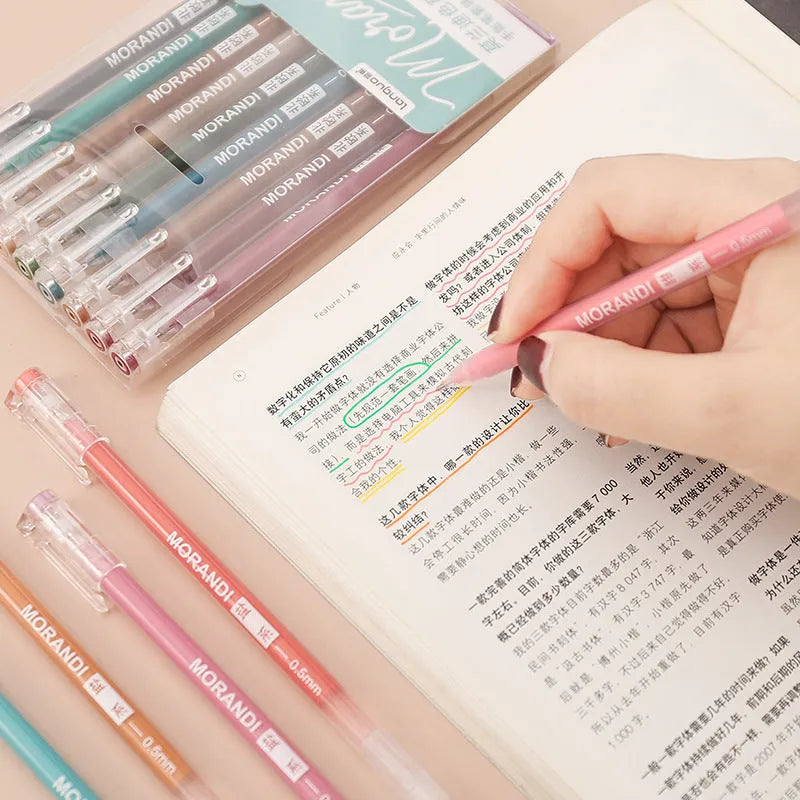 Set of nine 0.5mm needle tip gel pens in plastic shells with choice of Japanese colour themes