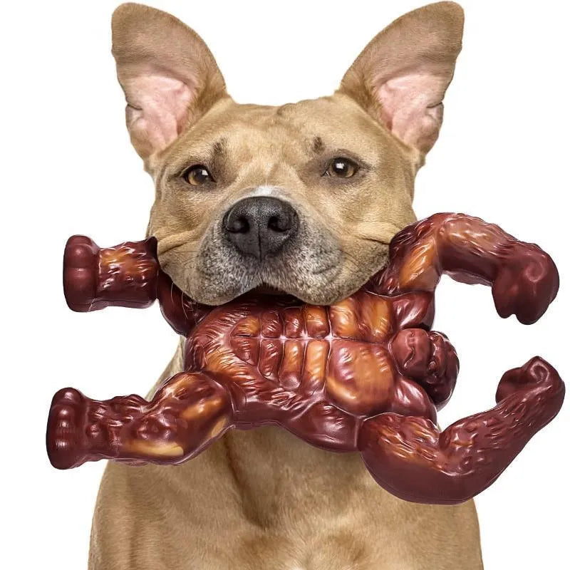 Scarlet red nylon dog chew toy with beef flavour for dental cleaning