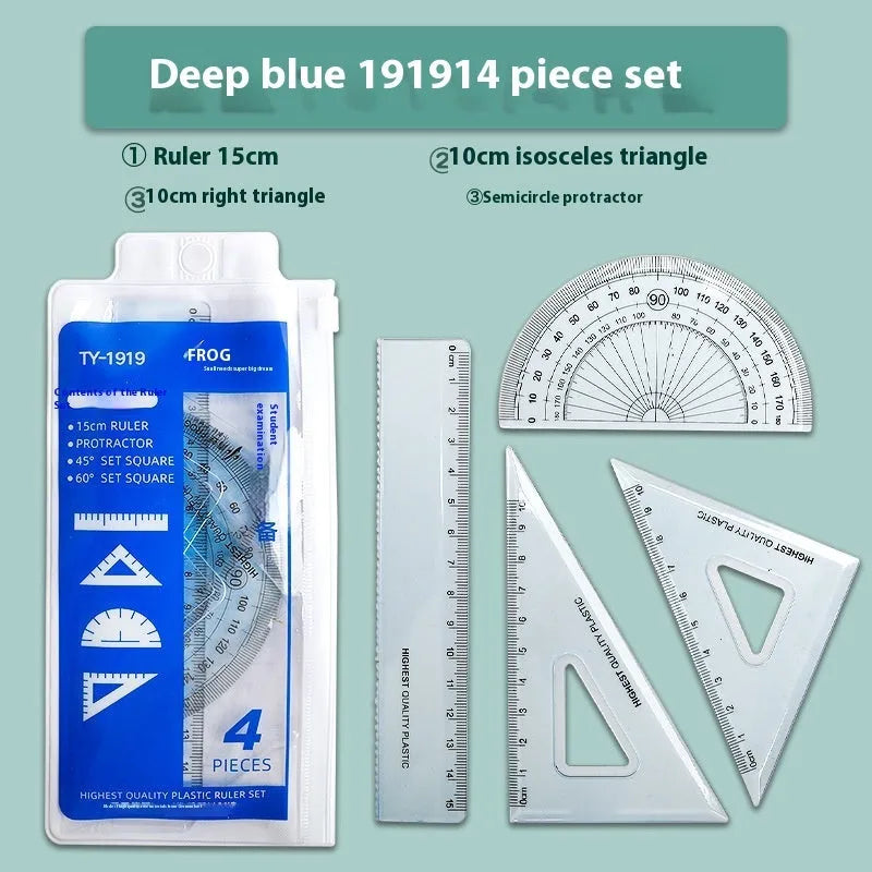 Youpai transparent acrylic four-piece drawing ruler set with square protractor on a white background