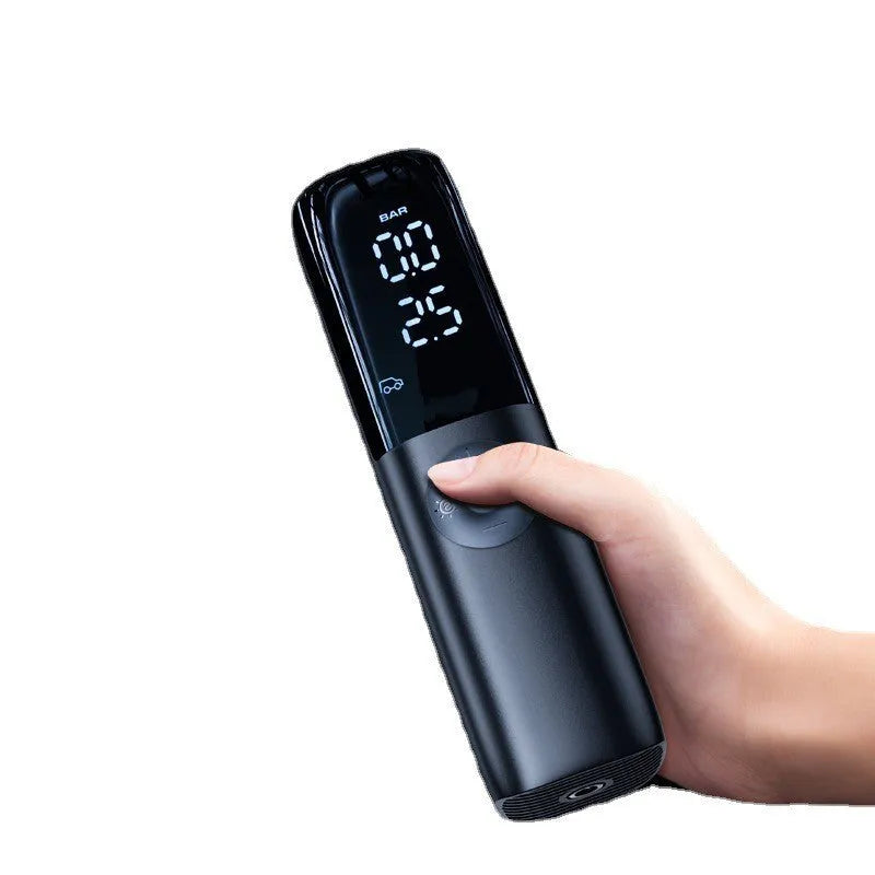 Black portable electric vehicle air pump with ABS PC housing and tyre pressure gauge