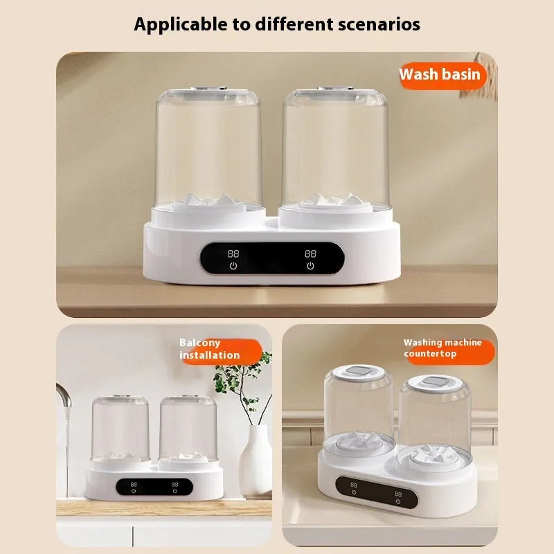 White double bucket portable mini washing machine with USB power connection